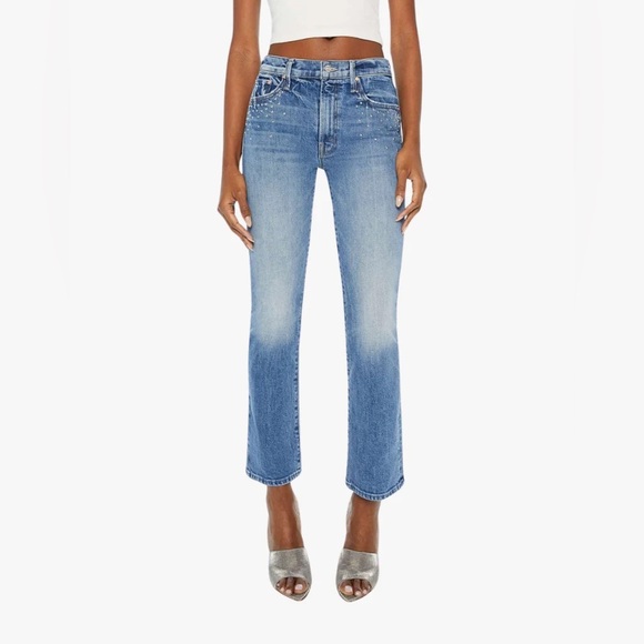 new Mother the insider flood straight ankle jeans in medium wash : metal magic